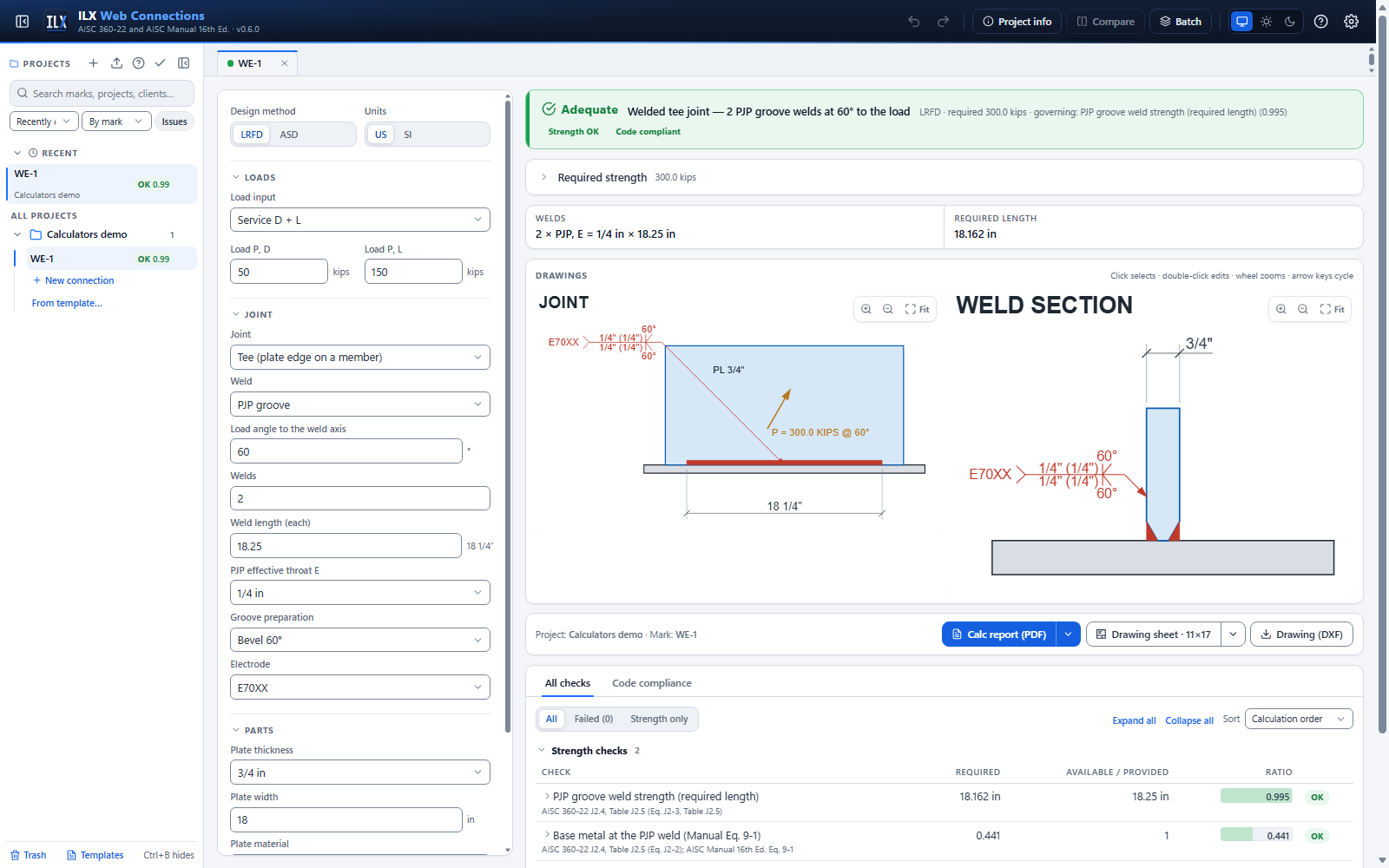 Welded joint calculator
