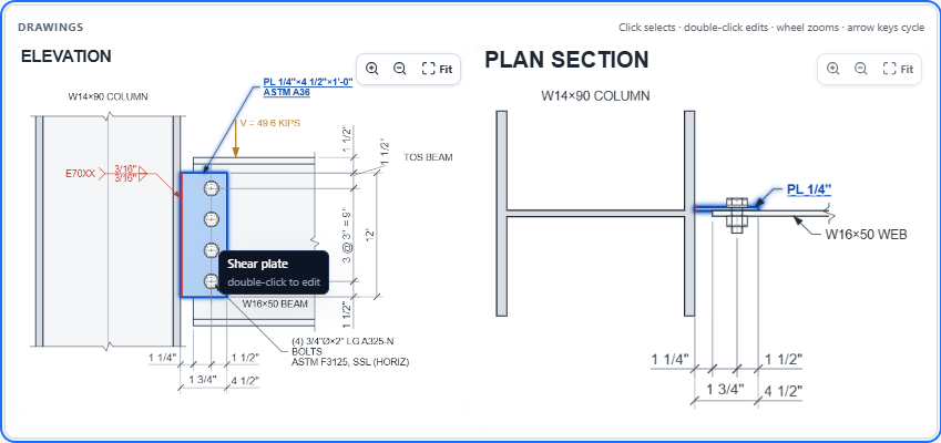 Elevation and plan views