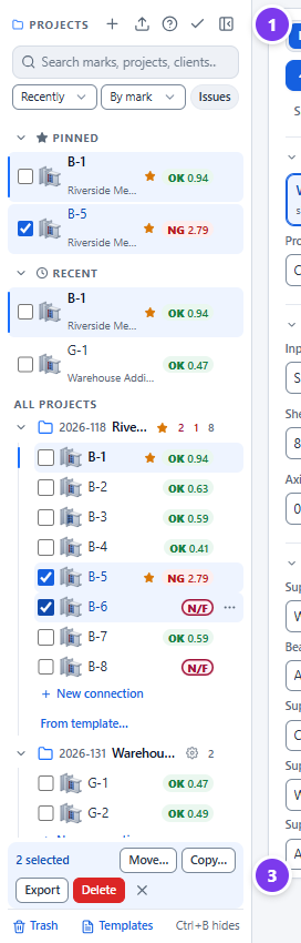 Two connections selected, with the bulk action bar