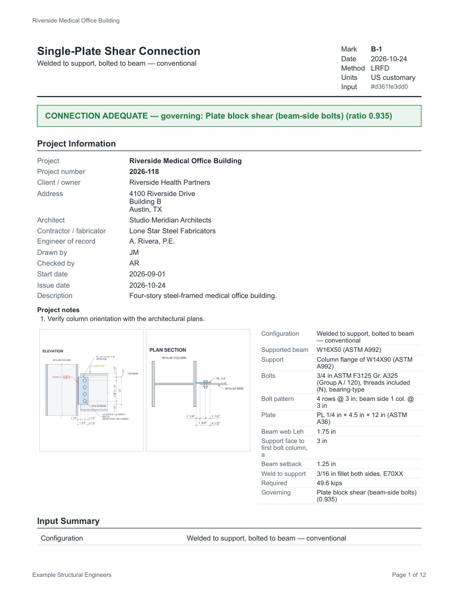 Sample calc report, page 1